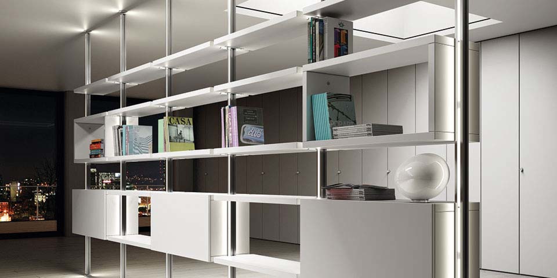 libreria pavimento soffitto con ripiani